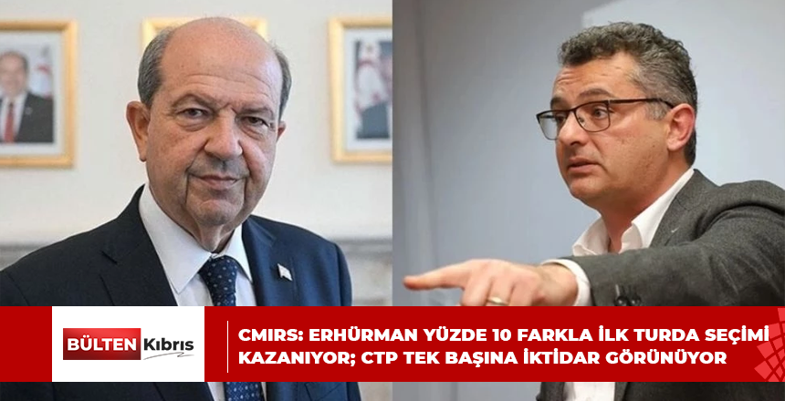 CMIRS: ERHÜRMAN YÜZDE 10 FARKLA İLK TURDA SEÇİMİ KAZANIYOR; CTP TEK BAŞINA İKTİDAR GÖRÜNÜYOR